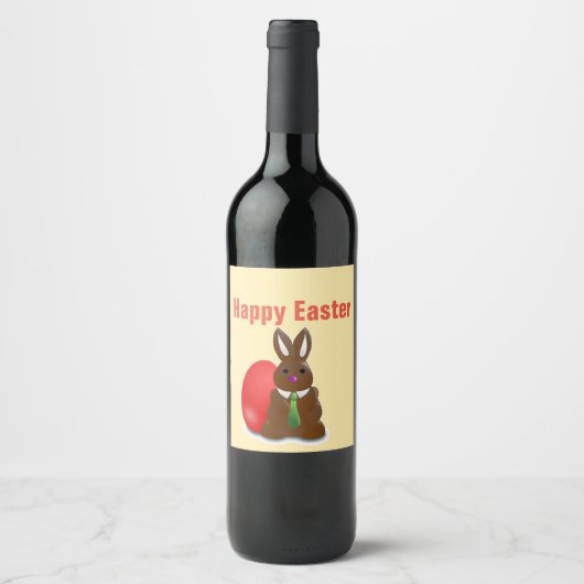 Étiquette Pour Bouteilles De Vin Joyeux lapin au chocolat de Pâques (Devant)