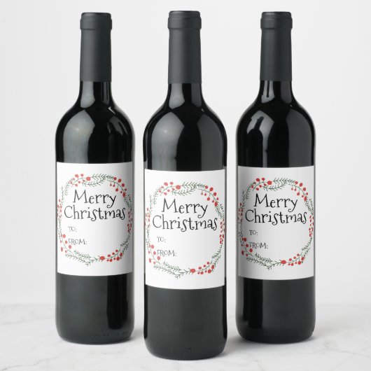 Étiquette Pour Bouteilles De Vin Joyeux Noël à partir d'un cadre rustique en couron (Bouteilles)