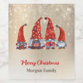 Étiquette Pour Bouteilles De Vin Joyeux Noël, Adorable Gnomes rouges (Étiquettes simples)