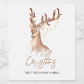 Étiquette Pour Bouteilles De Vin Joyeux Noël Aquarelle Brown Cerf Élégant Chic (Étiquettes simples)