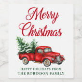 Étiquette Pour Bouteilles De Vin Joyeux Noël aquarelle Camion rouge classique (Étiquettes simples)