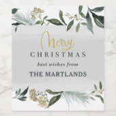 Étiquette Pour Bouteilles De Vin Joyeux Noël aquarelle feuillage Noël (Étiquettes simples)