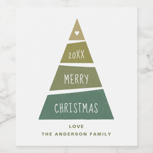 Étiquette Pour Bouteilles De Vin Joyeux Noël. Arbre de vacances vert géométrique (Étiquettes simples)