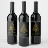 Étiquette Pour Bouteilles De Vin Joyeux Noël Arbre Jaune Noir Or Jaune Élégant (Bouteilles)