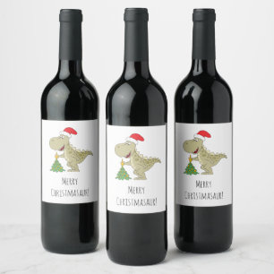 Étiquette Pour Bouteilles De Vin Joyeux Noël Arbre mignonne Dinosaure Santa Hat
