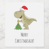 Étiquette Pour Bouteilles De Vin Joyeux Noël Arbre mignonne Dinosaure Santa Hat (Étiquettes simples)