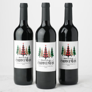 Étiquette Pour Bouteilles De Vin Joyeux Noël Arbres à Carreaux Rouges Verts Noirs C