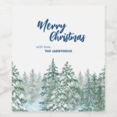 Étiquette Pour Bouteilles De Vin Joyeux Noël arbres forêt Aquarelle script (Étiquettes simples)