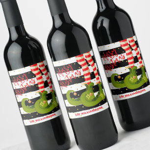 Étiquette Pour Bouteilles De Vin Joyeux Noël aux jambes de lutin fantaisistes