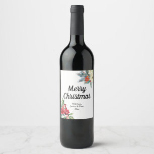 Étiquette Pour Bouteilles De Vin Joyeux Noël Baies rouges florales