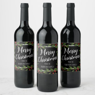 Étiquette Pour Bouteilles De Vin Joyeux Noël Berries Floral