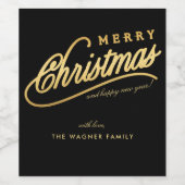 Étiquette Pour Bouteilles De Vin Joyeux Noël Black & Gold (Étiquettes simples)