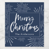 Étiquette Pour Bouteilles De Vin Joyeux Noël bleu et blanc (Étiquettes simples)