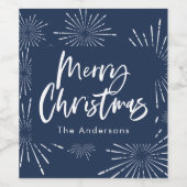 Étiquette Pour Bouteilles De Vin Joyeux Noël bleu et blanc (Étiquettes simples)