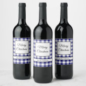Étiquette Pour Bouteilles De Vin Joyeux Noël carreau bleu rustique (Bouteilles)