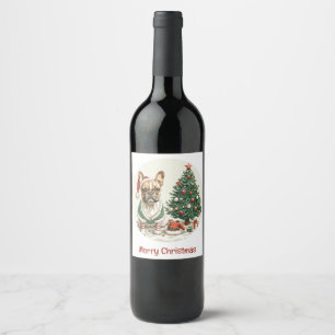 Étiquette Pour Bouteilles De Vin Joyeux Noël Chien d'Elfe Chien Français