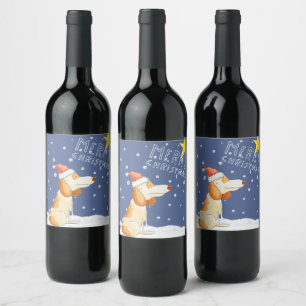 Étiquette Pour Bouteilles De Vin Joyeux Noël - Chien mignon