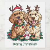 Étiquette Pour Bouteilles De Vin Joyeux Noël Chiens Goldendoodle (Étiquettes simples)
