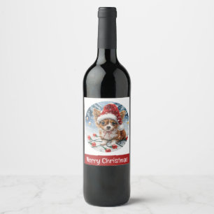 Étiquette Pour Bouteilles De Vin Joyeux Noël Chihuahua Père Noël Chien