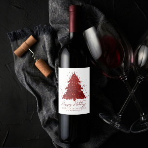 Étiquette Pour Bouteilles De Vin Joyeux Noël classique Arbre rouge de Crimson ric