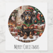 Étiquette Pour Bouteilles De Vin Joyeux Noël Dachshund Chiens Elf (Étiquettes simples)