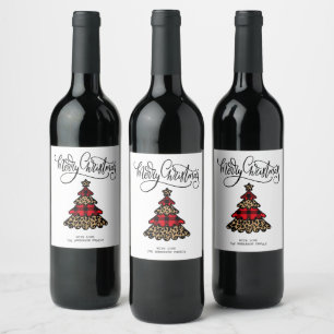 Étiquette Pour Bouteilles De Vin Joyeux Noël en Arbre de Noël