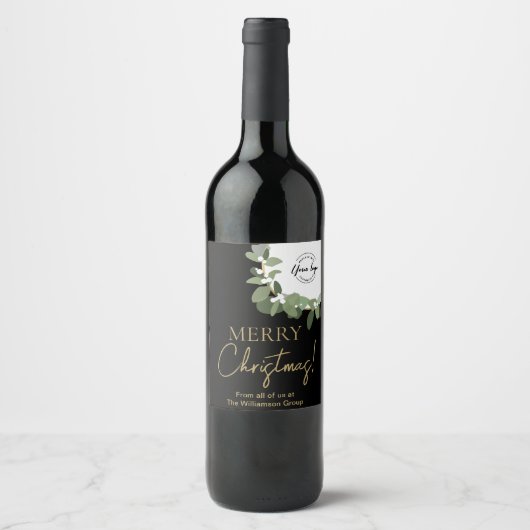 Étiquette Pour Bouteilles De Vin Joyeux Noël Entreprise logo Wreath Holiday (Devant)