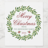 Étiquette Pour Bouteilles De Vin Joyeux Noël Famille Wreath d'hiver (Étiquettes simples)