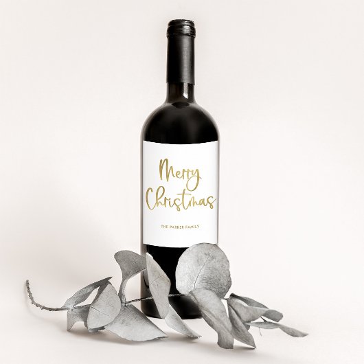 Étiquette Pour Bouteilles De Vin Joyeux Noël | Faux Gold Décontracté Script sur bla
