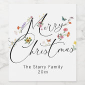 Étiquette Pour Bouteilles De Vin Joyeux Noël Fleurs Sauvages Vacances Moderne (Étiquettes simples)