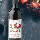 Étiquette Pour Bouteilles De Vin Joyeux Noël Gnomes mignons Personnalisé