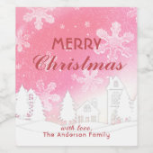 Étiquette Pour Bouteilles De Vin Joyeux Noël Gold Maison Blanche Flocs de neige per (Étiquettes simples)