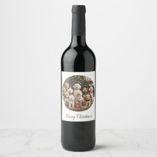 Étiquette Pour Bouteilles De Vin Joyeux Noël Goldendoodle Chiens de chiot