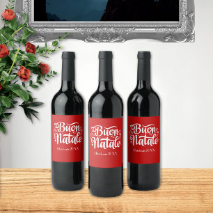 Étiquette Pour Bouteilles De Vin Joyeux Noël italien personnalisé Buon Natale