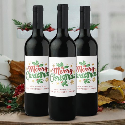 Étiquette Pour Bouteilles De Vin Joyeux Noël Moderne Festive Typographie Rustique