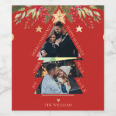 Étiquette Pour Bouteilles De Vin Joyeux Noël Multi Photo Tree Red Holiday (Étiquettes simples)