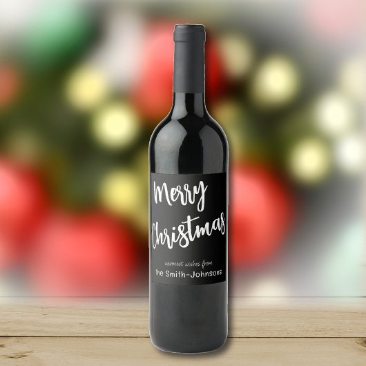 Étiquette Pour Bouteilles De Vin Joyeux Noël noir & blanc, Nom sur le jeu 6