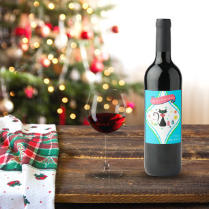 Étiquette Pour Bouteilles De Vin Joyeux Noël Nom de chat siamois rétro