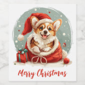 Étiquette Pour Bouteilles De Vin Joyeux Noël Pembroke Welsh Corgi Puppy (Étiquettes simples)