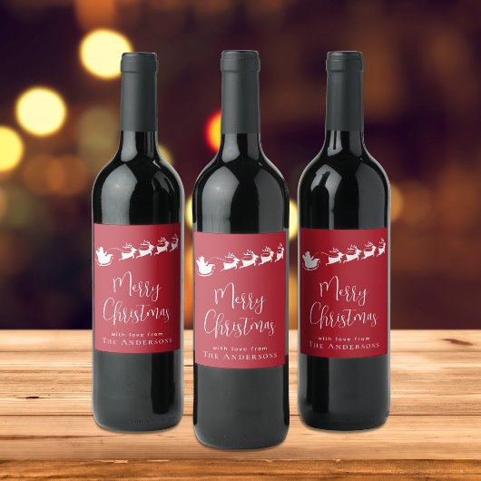 Étiquette Pour Bouteilles De Vin Joyeux Noël Père Noël Reindeer Red