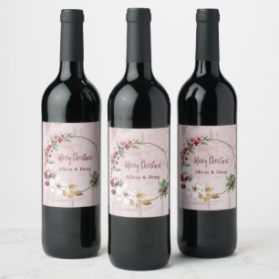 Étiquette Pour Bouteilles De Vin Joyeux Noël personnalisé Rose de couronne or