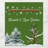 Étiquette Pour Bouteilles De Vin Joyeux Noël Pins verts rouges Pins Snowflakes (Étiquettes simples)
