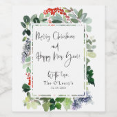 Étiquette Pour Bouteilles De Vin Joyeux Noël Red Holly Modern Script (Étiquettes simples)
