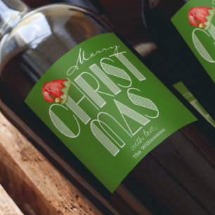 Étiquette Pour Bouteilles De Vin Joyeux Noël Rétro Typographie Étiquette de Vin Ver