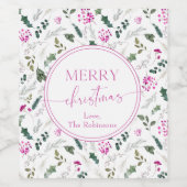 Étiquette Pour Bouteilles De Vin Joyeux Noël rose vif (Étiquettes simples)