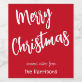 Étiquette Pour Bouteilles De Vin Joyeux Noël Rouge & blanc Script & Nom Ensemble de (Étiquettes simples)