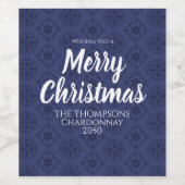 Étiquette Pour Bouteilles De Vin Joyeux Noël Rouge Bleu Marine Simple Flocon de nei (Étiquettes simples)