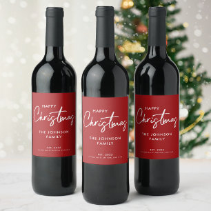 Étiquette Pour Bouteilles De Vin Joyeux Noël rouge moderne