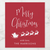Étiquette Pour Bouteilles De Vin Joyeux Noël Santas Sleigh Red (Étiquettes simples)