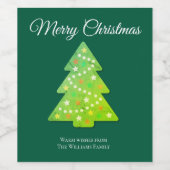 Étiquette Pour Bouteilles De Vin Joyeux Noël Script arbre de Noël vert (Étiquettes simples)